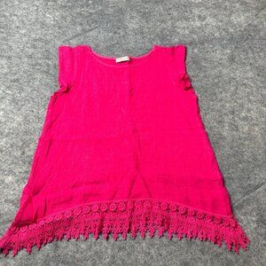 Terzo Millennio Top Womens M Pink 100% Linen Crochet Italy Beachy Travel Tunic